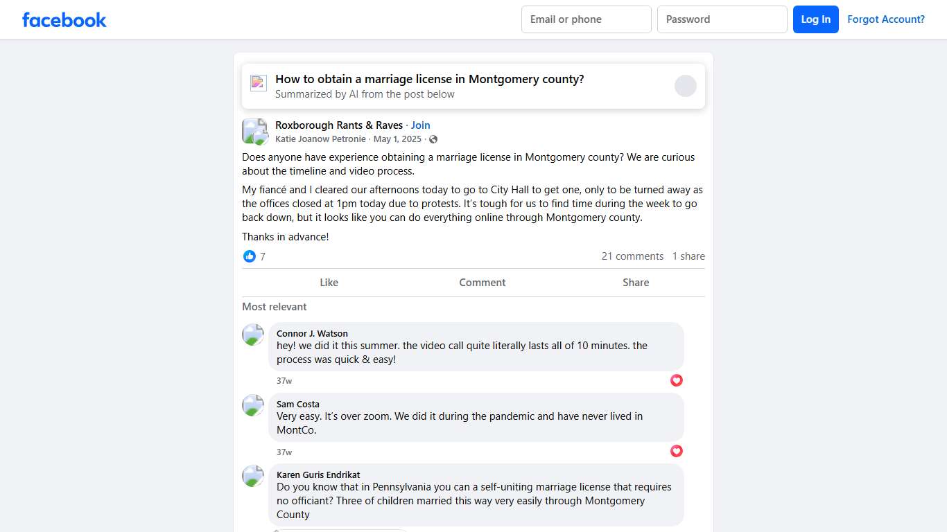 Roxborough Rants & Raves | Does anyone have experience obtaining a marriage license in Montgomery county | Facebook