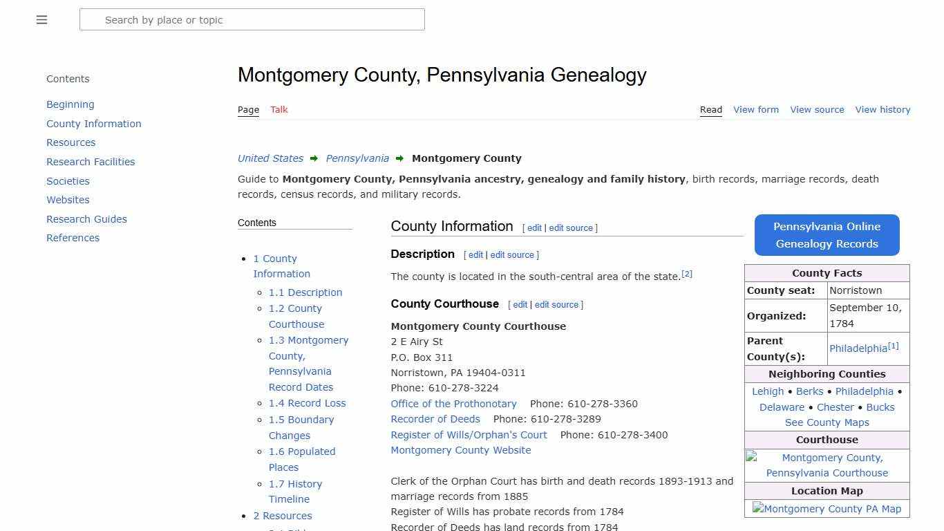 Montgomery County, Pennsylvania Genealogy • FamilySearch
