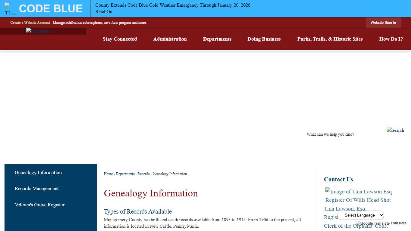 Genealogy Information | Montgomery County, PA - Official Website