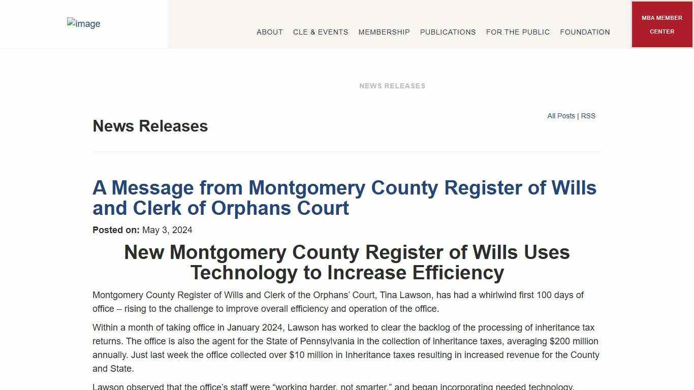 A Message from Montgomery County Register of Wills and Clerk of Orphans Court - News Releases